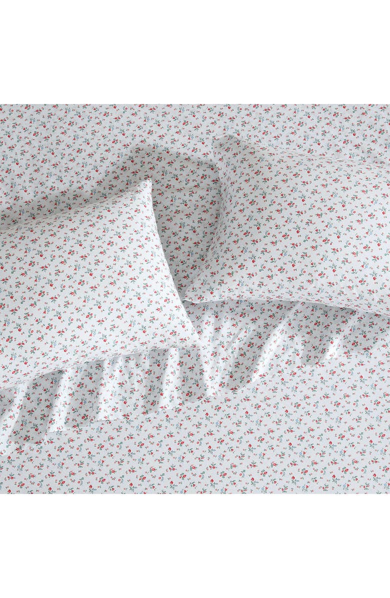 Laura Ashley Aylesmore Ditsy Floral King Cotton Percale Sheet Set, Alternate, color, Bright Red