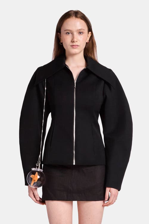 Kate Barton Fitted Wool Jacket With Sculpted Sleeve In Black