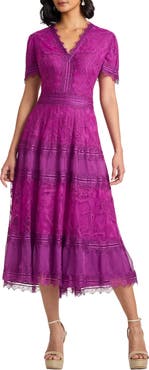 Tadashi Shoji Lace & Mesh Midi Cocktail Dress