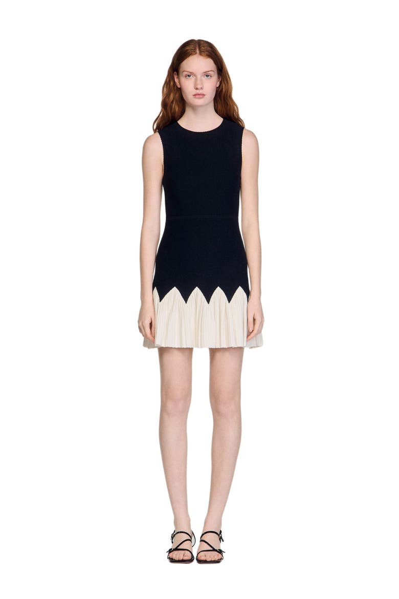 Two-tone short knit dress, Main, color, Black / ecru