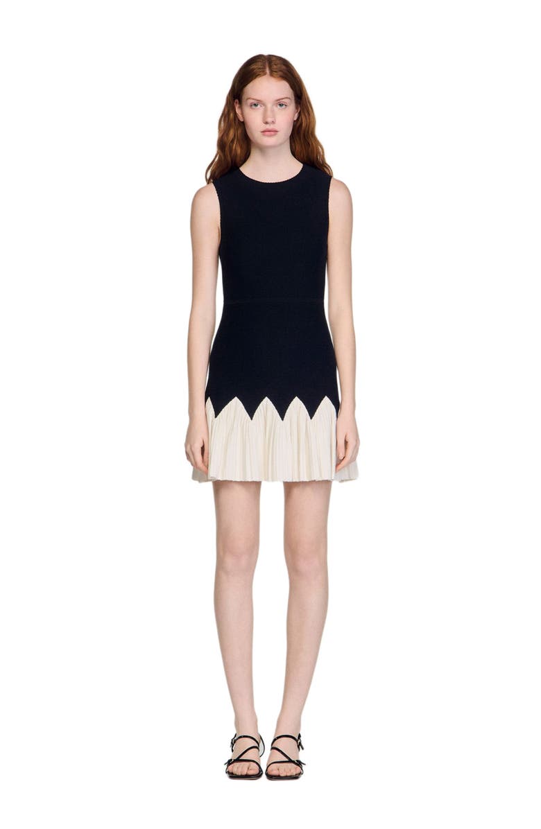 SANDRO Two-tone short knit dress, Main, color, Black / Ecru