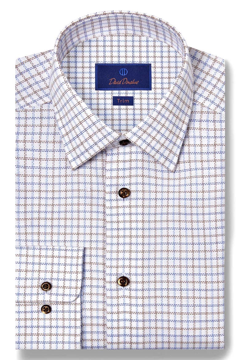 Trim Fit Check Cotton Dobby Dress Shirt, Main, color, BLUE/ CHOCOLATE