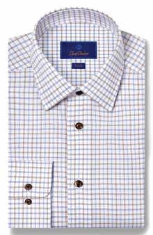 David Donahue Trim Fit Check Cotton Dobby Dress Shirt