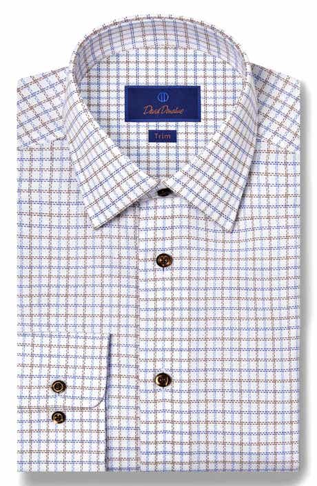 David Donahue Trim Fit Check Cotton Dobby Dress Shirt