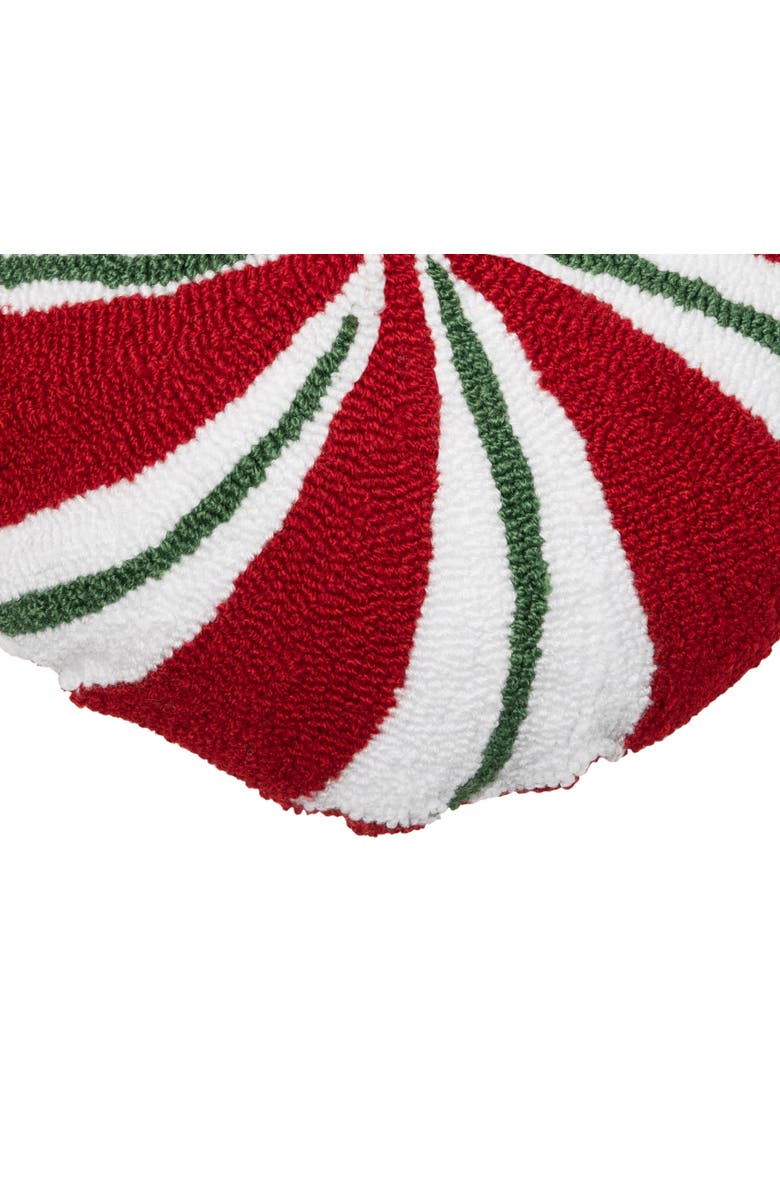 C&F Home Christmas Peppermint Shaped Hooked Pillow, Alternate, color, Red