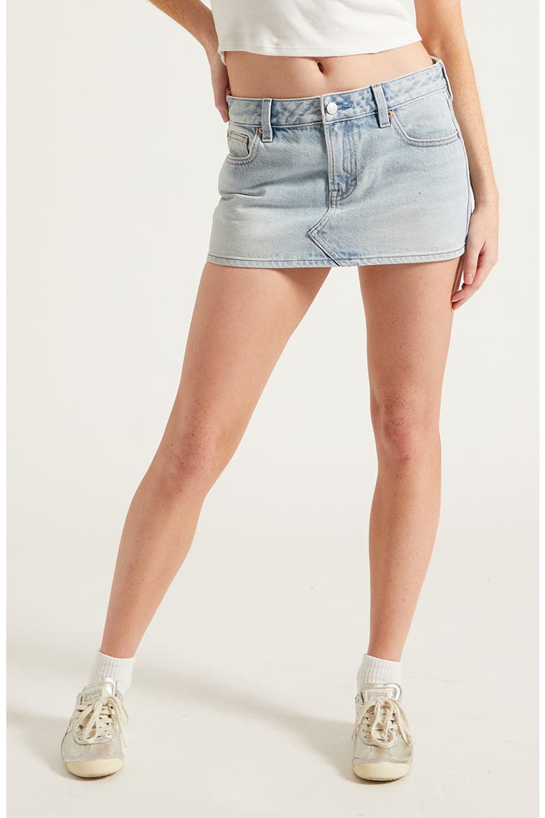 Piper Flower Embroidered Micro Mini Denim Skrit, Main, color, LIGHT INDIGO