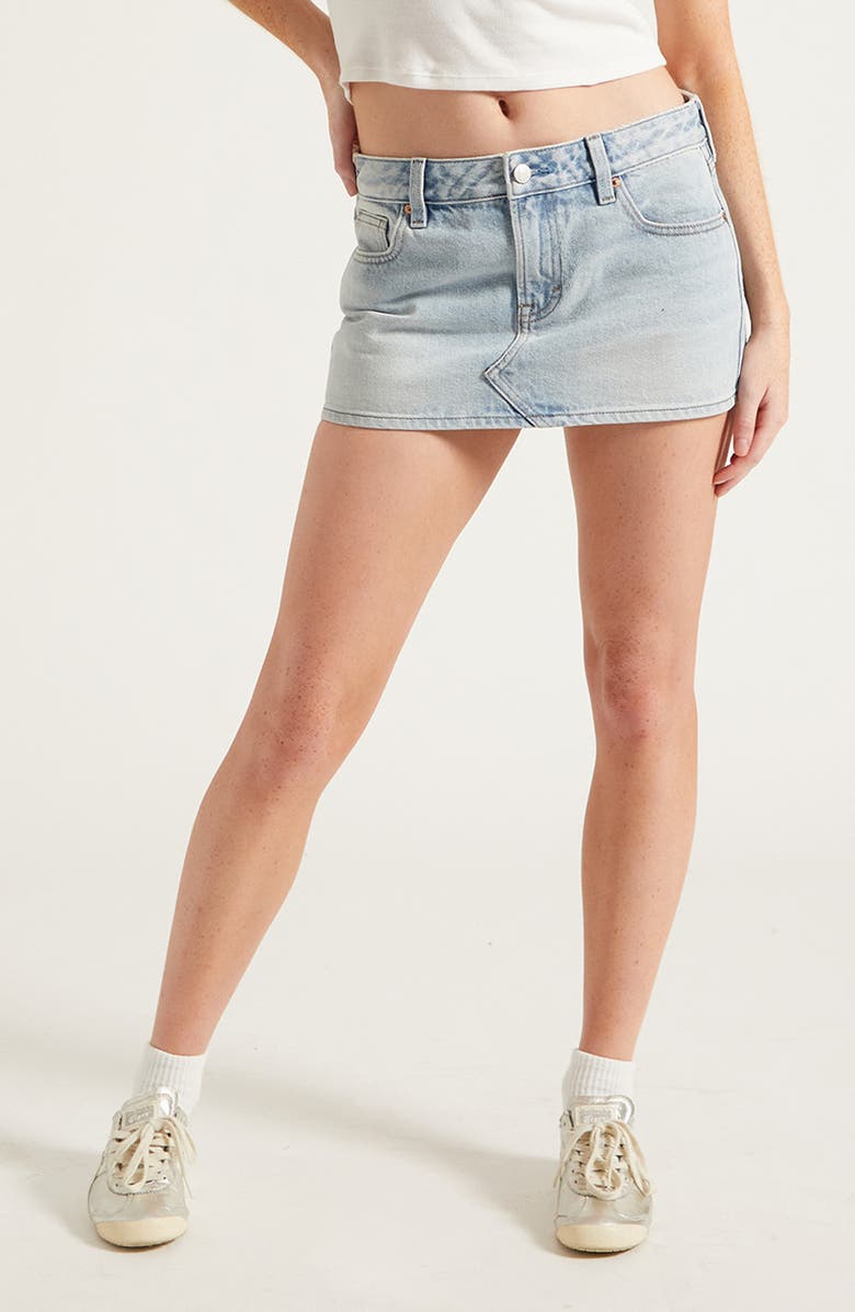PacSun Piper Flower Embroidered Micro Mini Denim Skrit, Main, color, Light Indigo