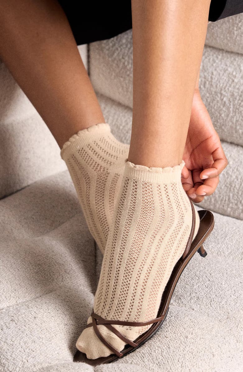 Stems Lace Knit 3-Pack Ankle Socks, Alternate, color, Almond