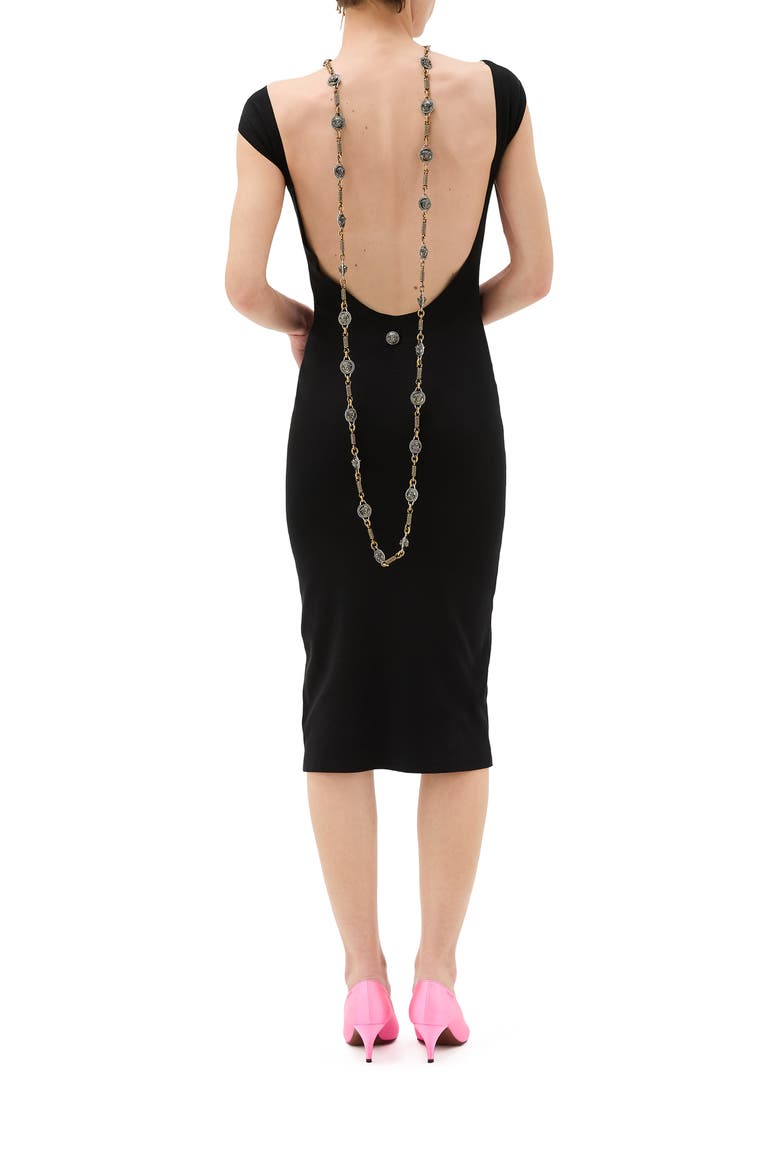 Plunge Back Cotton Blend Sweater Dress, Alternate, color, BLACK