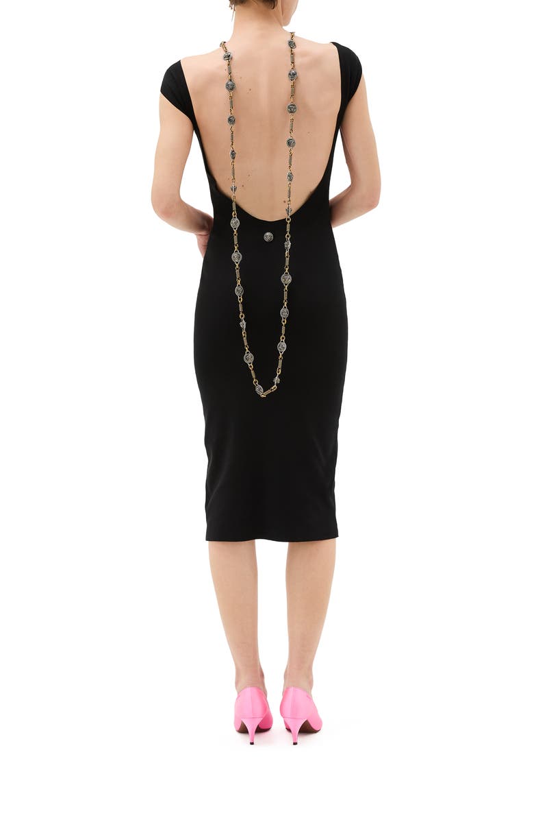 Versace Plunge Back Cotton Blend Sweater Dress, Alternate, color, Black