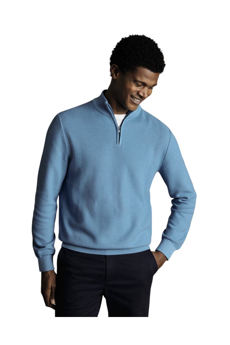 Cotton Zip Neck Sweater, Main, color, Ocean Blue