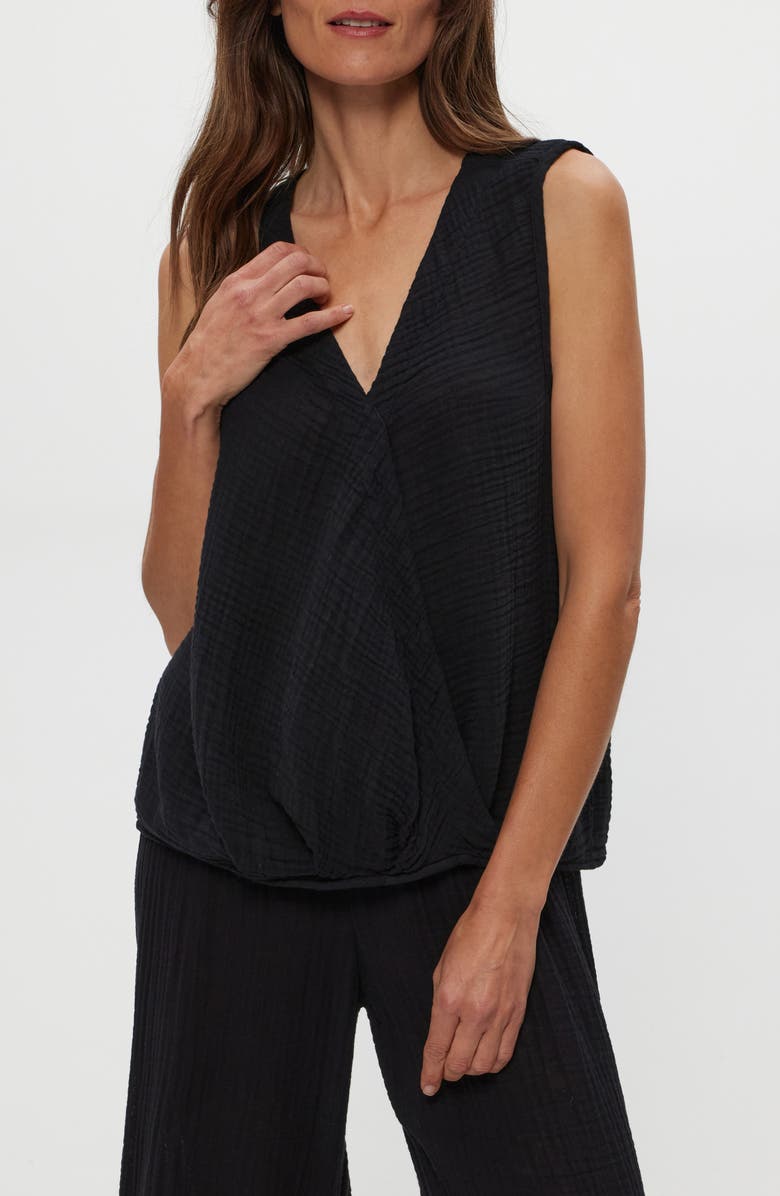 Michael Stars Kate Surplice Sleeveless Top, Main, color, Black