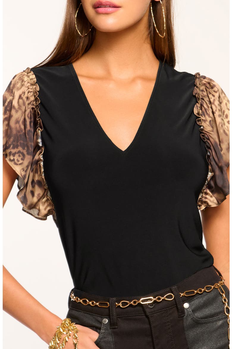 Lysette Mixed Media Top, Alternate, color, LEOPARD