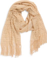 Tasha Mesh Scarf with Fringe & Pearl Beads