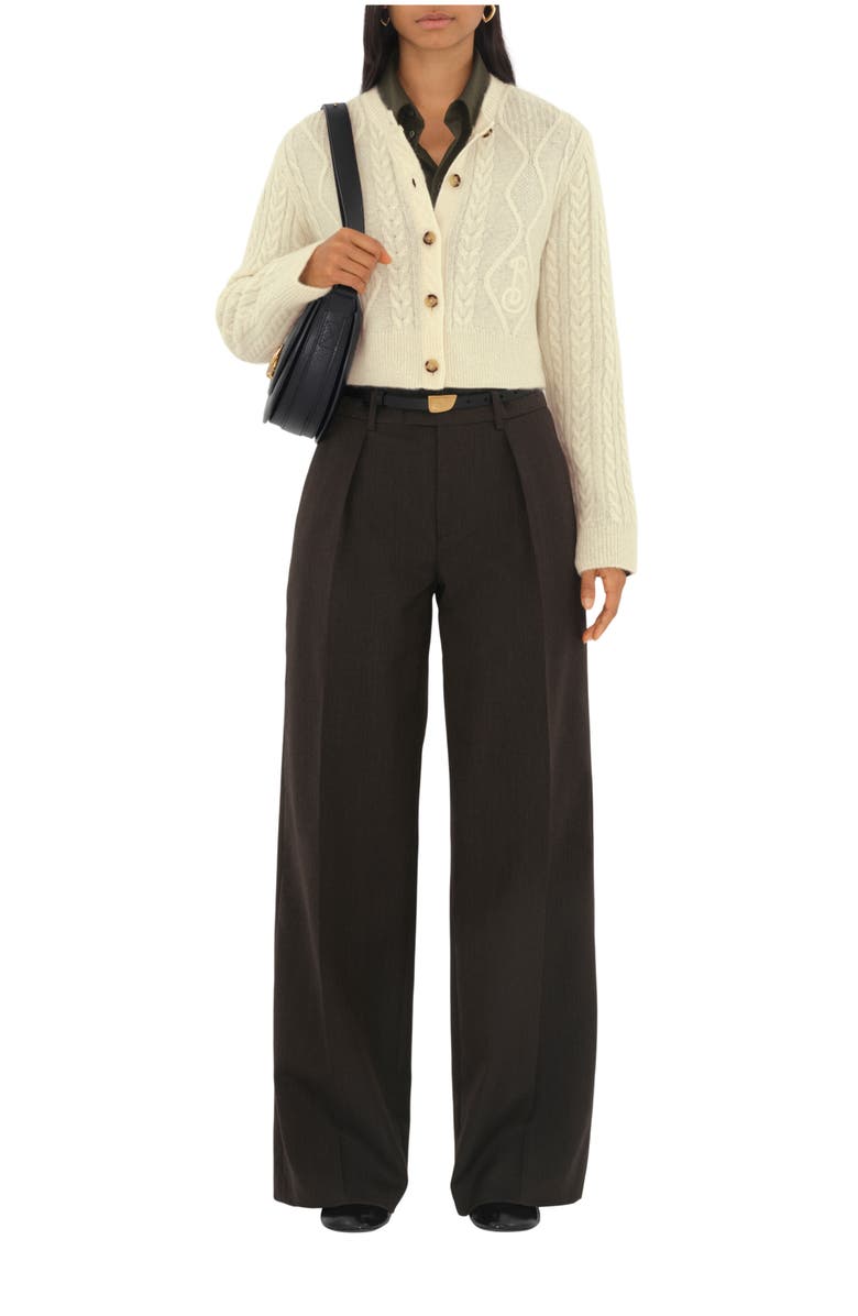 Burberry Cropped Aran Wool Blend Cardigan, Main, color, 