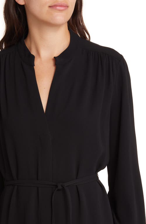 Hugo Boss Belted Shirt Dress With Collarless Styling And Button Cuffs In Black