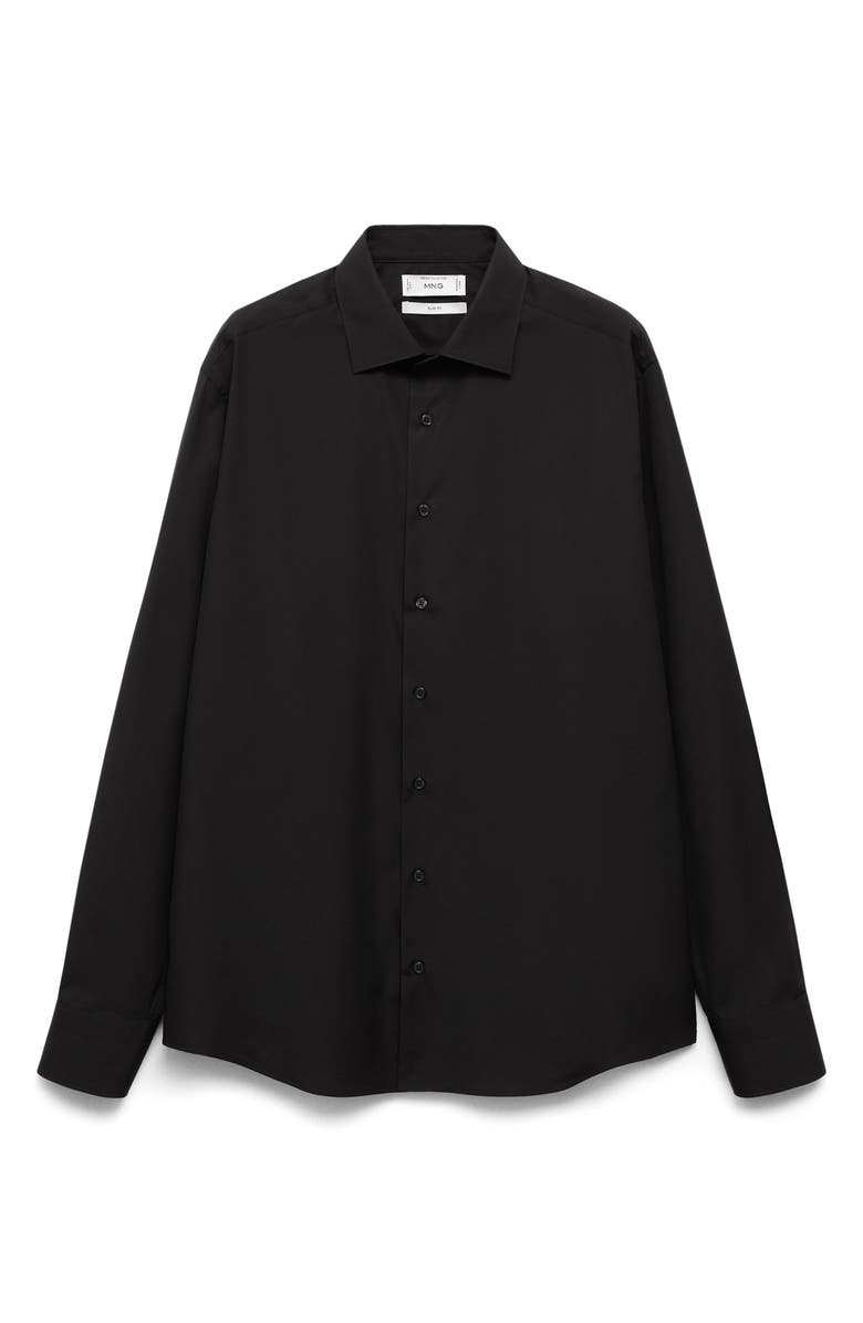MANGO Slim Fit Cotton Poplin Button-Up Shirt, Alternate, color, Black