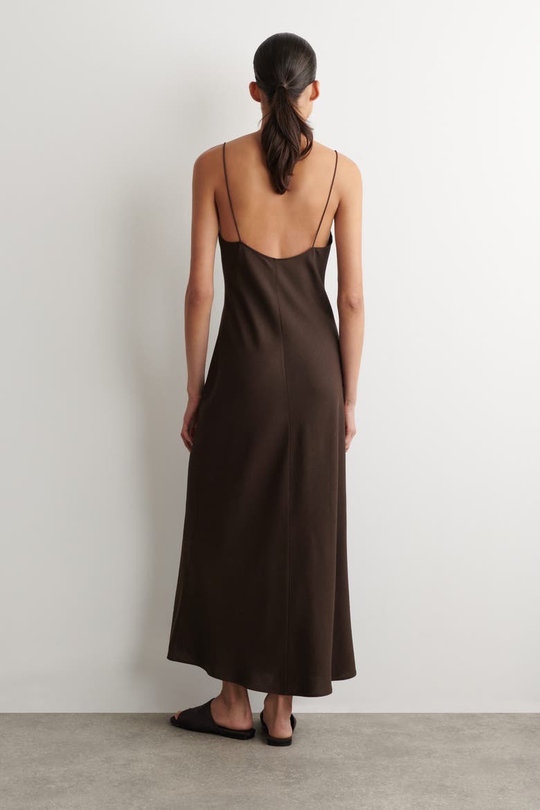 V-neck Midi Cami Dress, Alternate, color, BROWN