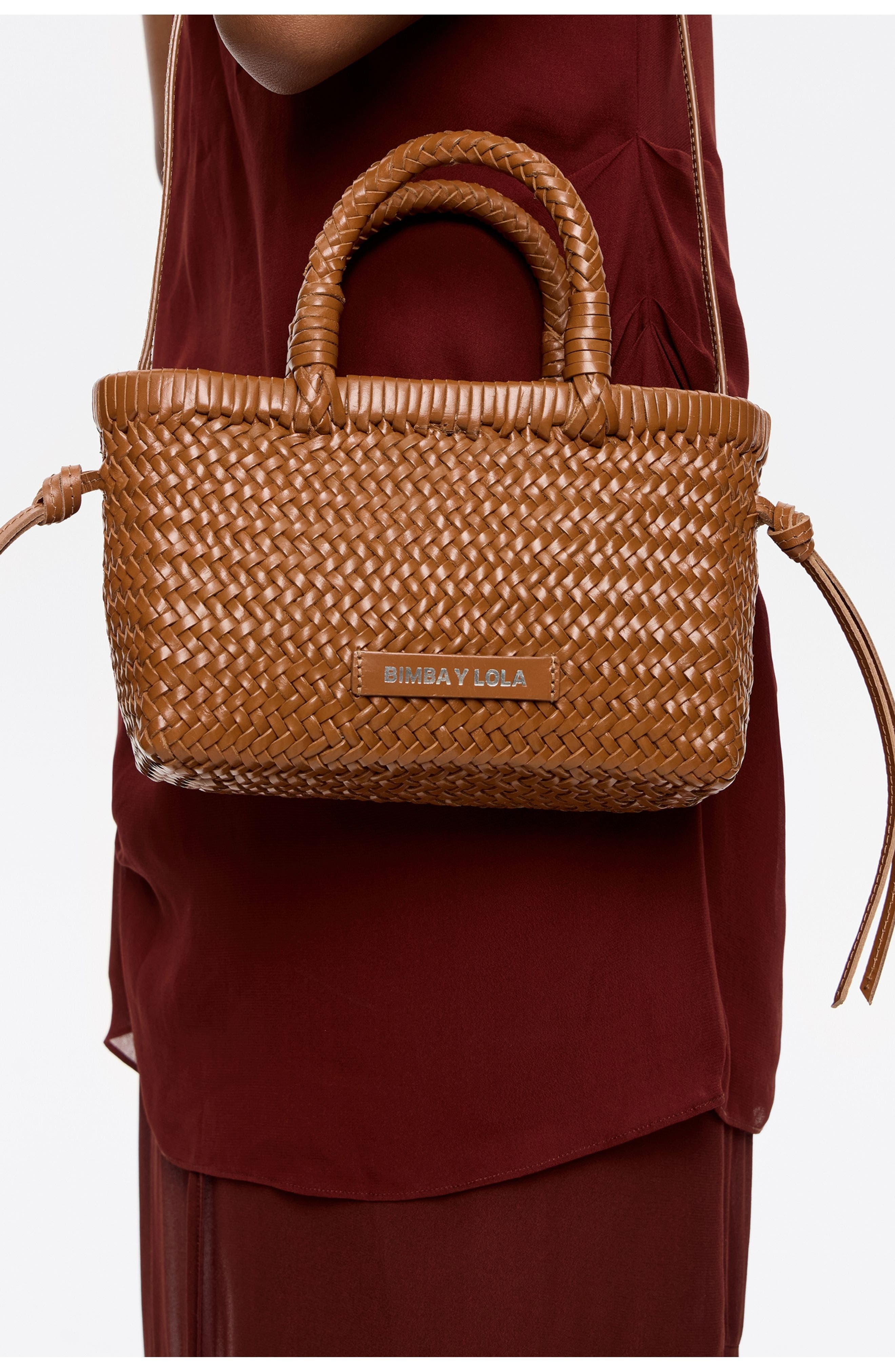 Plaited Leather Mini Bag, Alternate, color, HONEY