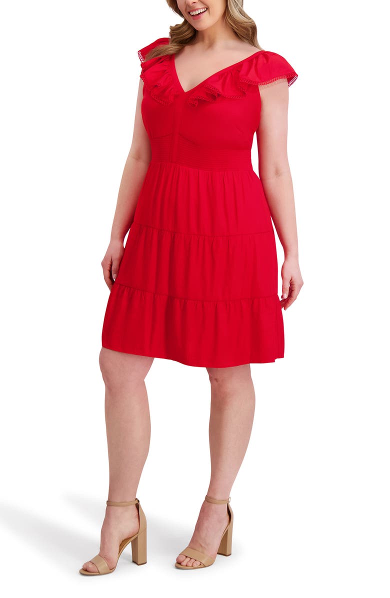 Kensie Ruffle Fit & Flare Minidress, Alternate, color, Red
