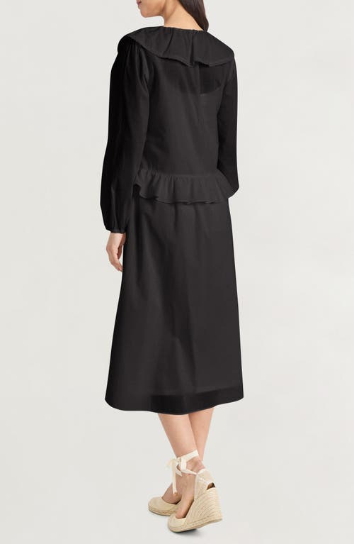 The Good Journey Ruffle Long Sleeve Midi Dress In Black
