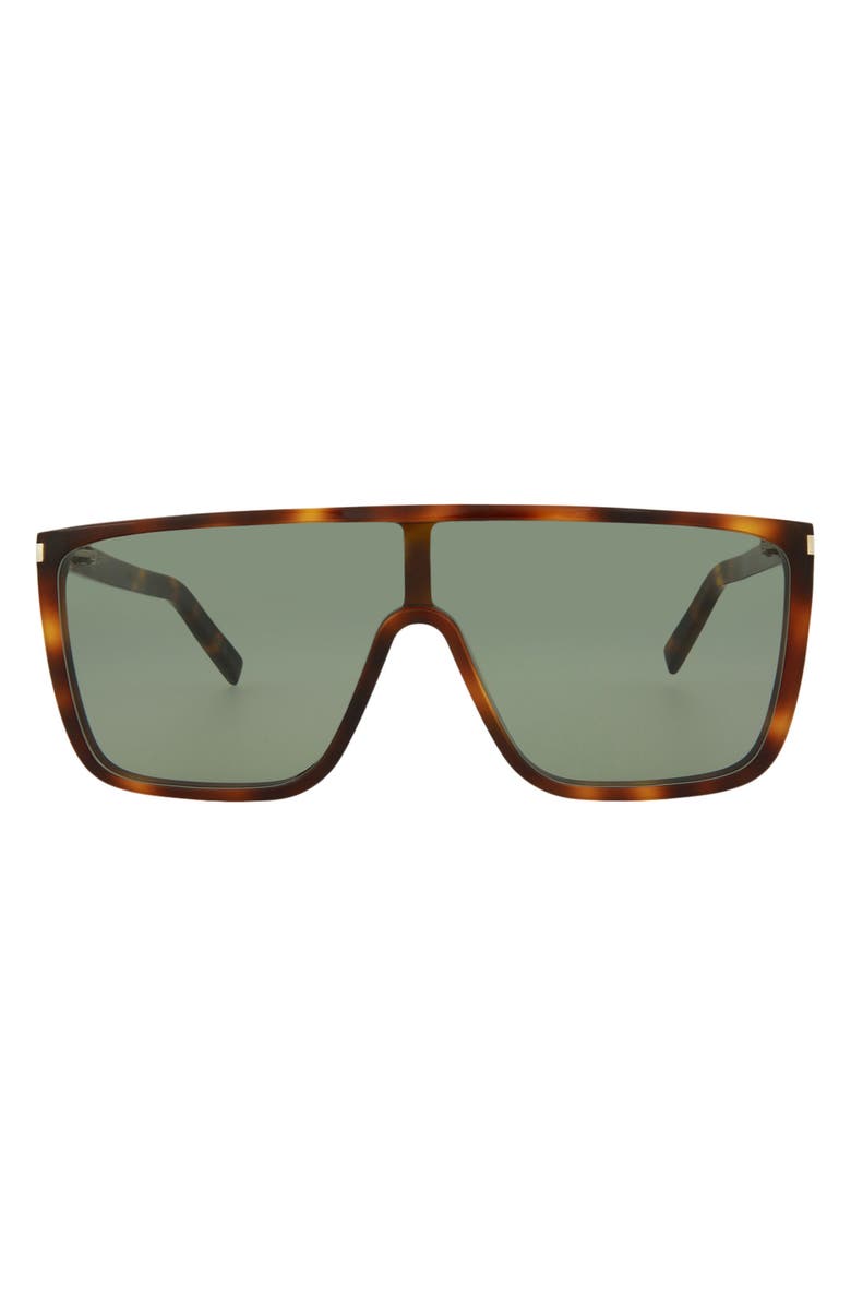 Saint Laurent 99mm Shield Sunglasses, Main, color, Havana Green