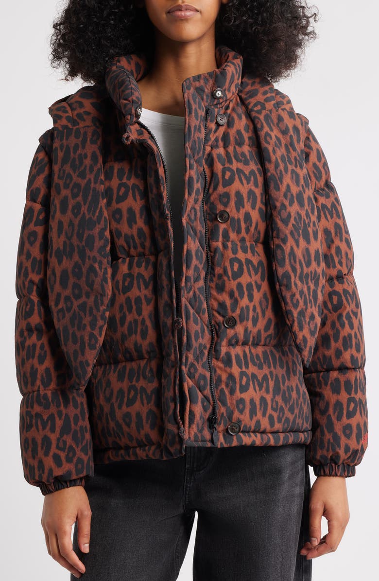 Damson Madder Pearl Convertible Hooded Puffer Jacket, Alternate, color, Leopard