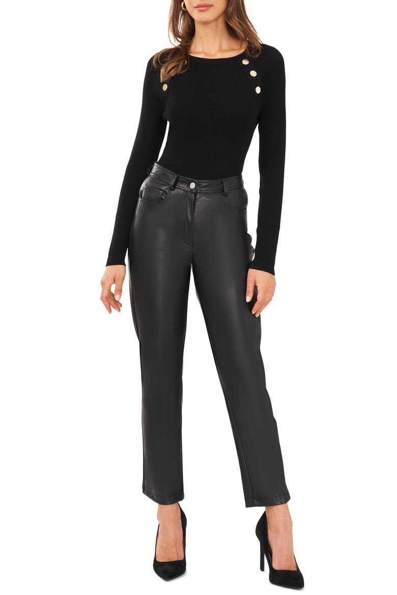 Gold Button Rib Sweater, Alternate, color, RICH BLACK 060