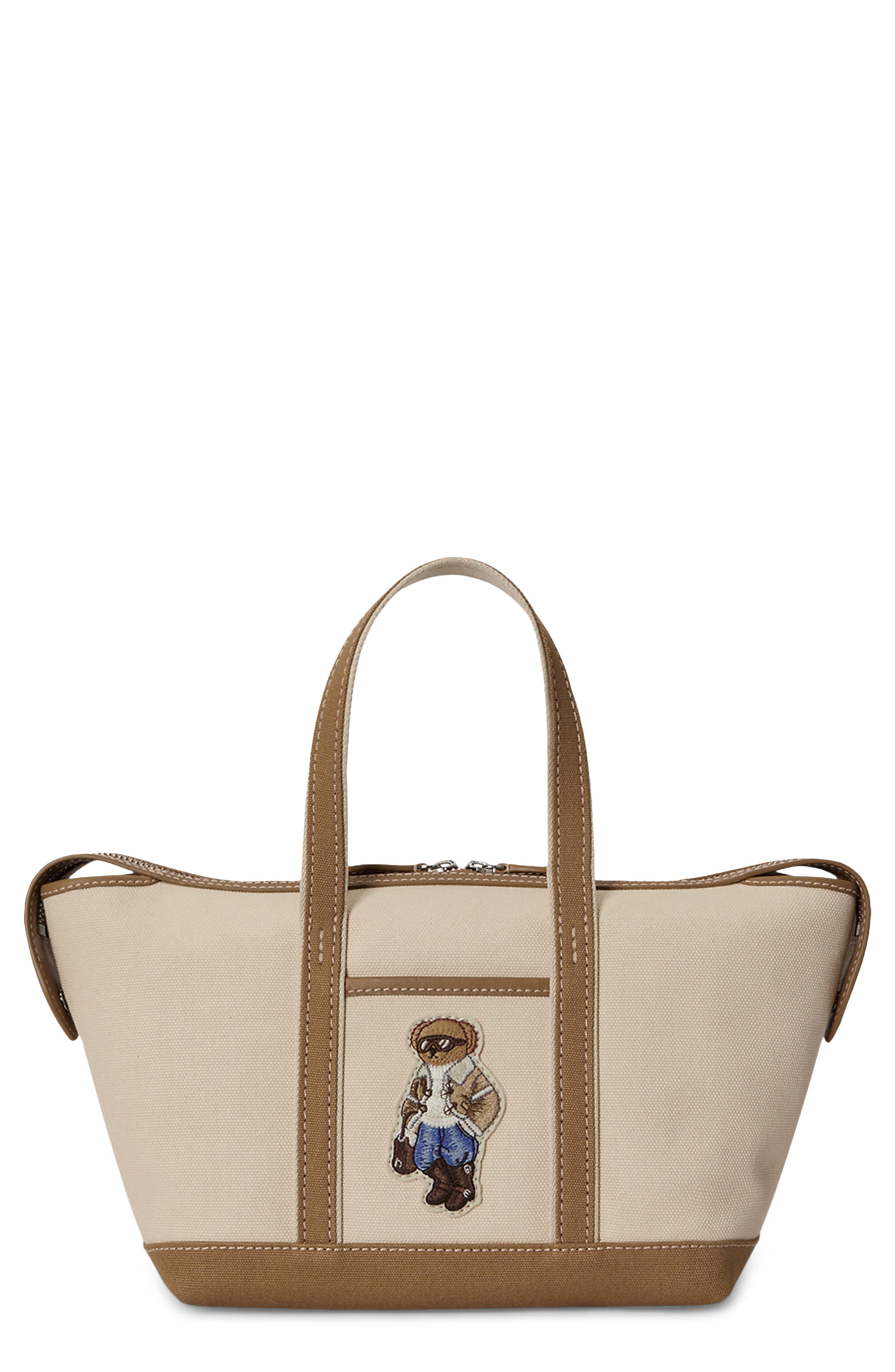 Polo Bear Mini Shopper Tote, Main, color, BARK TAN
