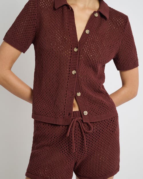 Onia Crochet Knit Button Up Shirt In Rum