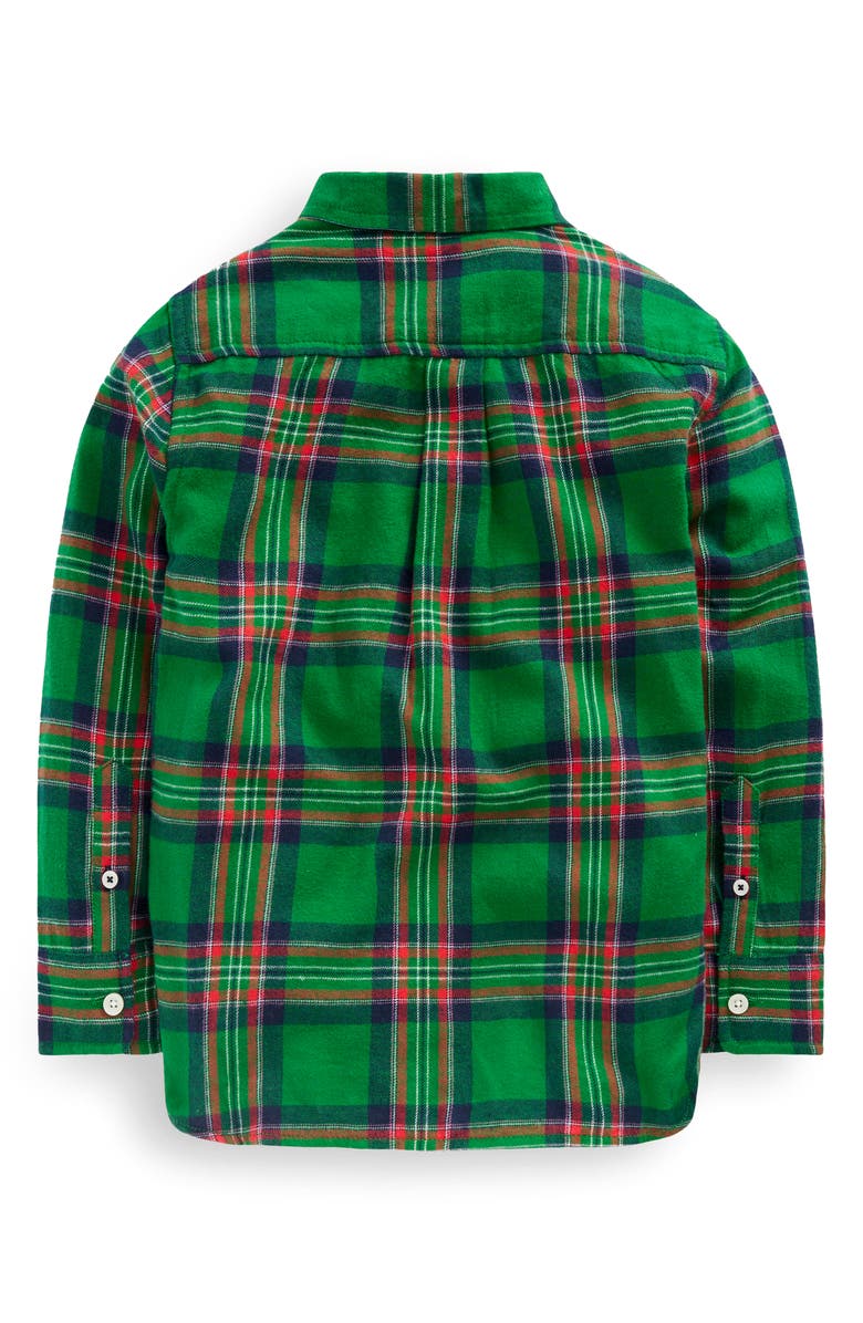 Boden Kids' Plaid Cotton Flannel Button-Up Shirt, Alternate, color, Green Check