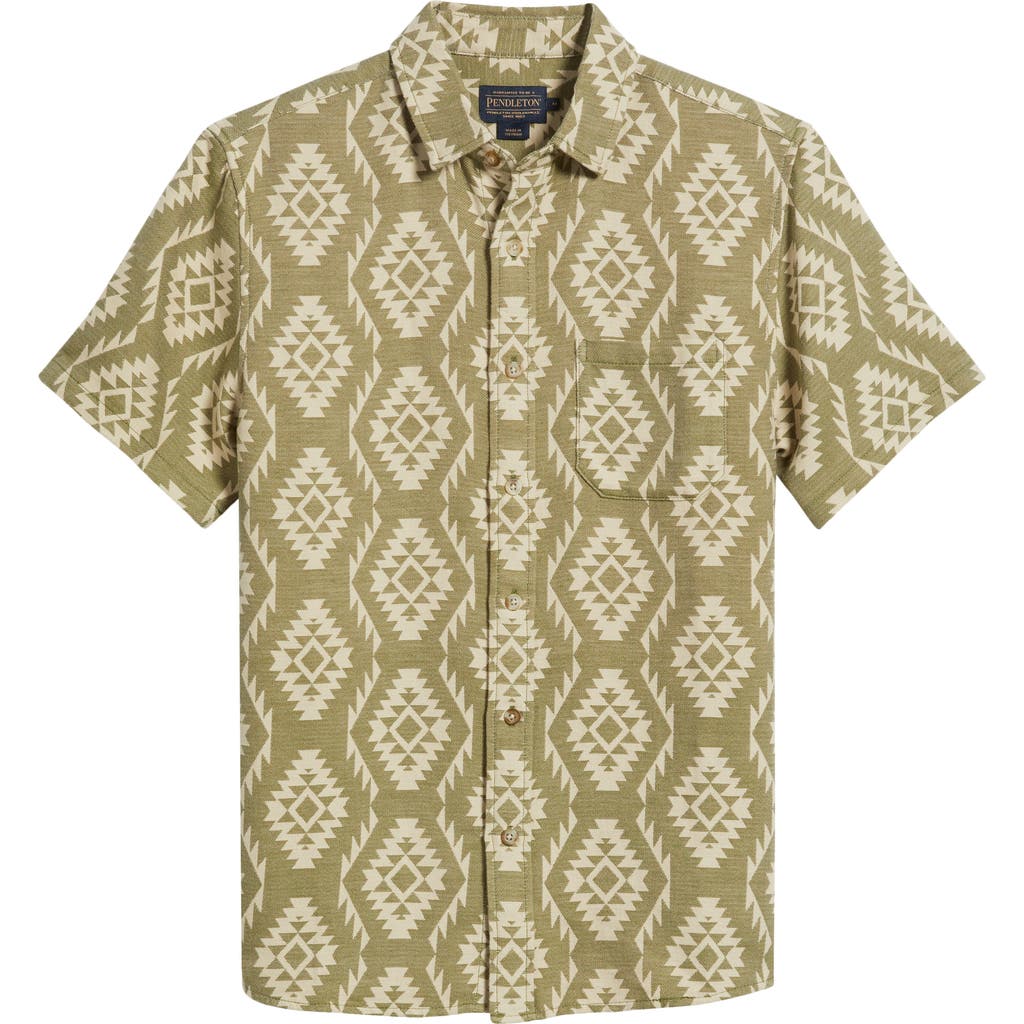Pendleton Gateway Geo Print Short Sleeve Cotton Button-up Shirt In Cascadia Green