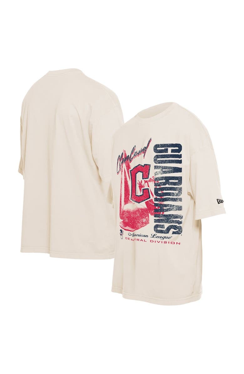 New Era Men's New Era Cream Cleveland Guardians Cooperstown Collection Oversized Throwback Distressed T-Shirt, Main, color, 