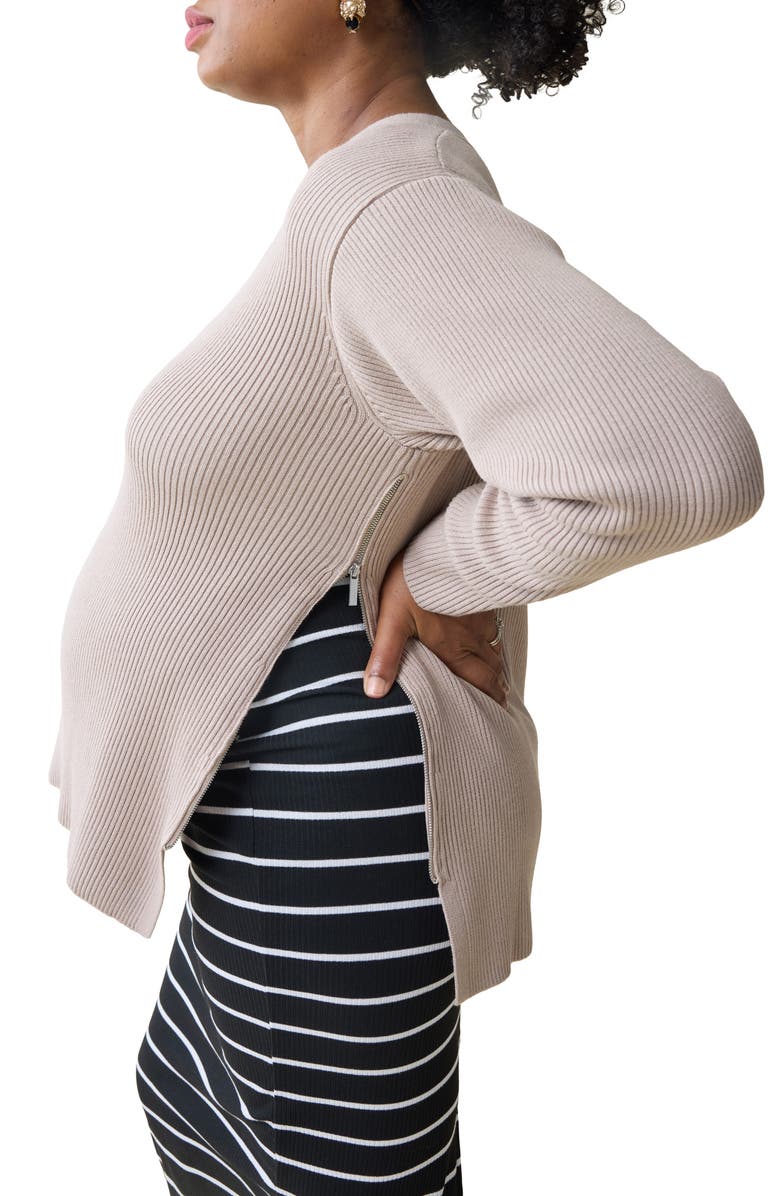 Ingrid & Isabel<sup>®</sup> Side Zip Rib Maternity/Nursing Sweater, Alternate, color, Beige