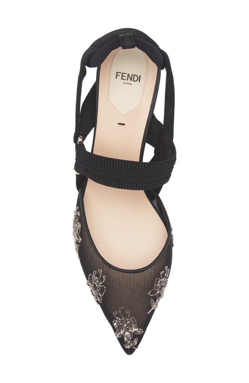 Fendi Black Mesh And Embroidery High-heeled Slingbacks In Nero Antique Silver/nero