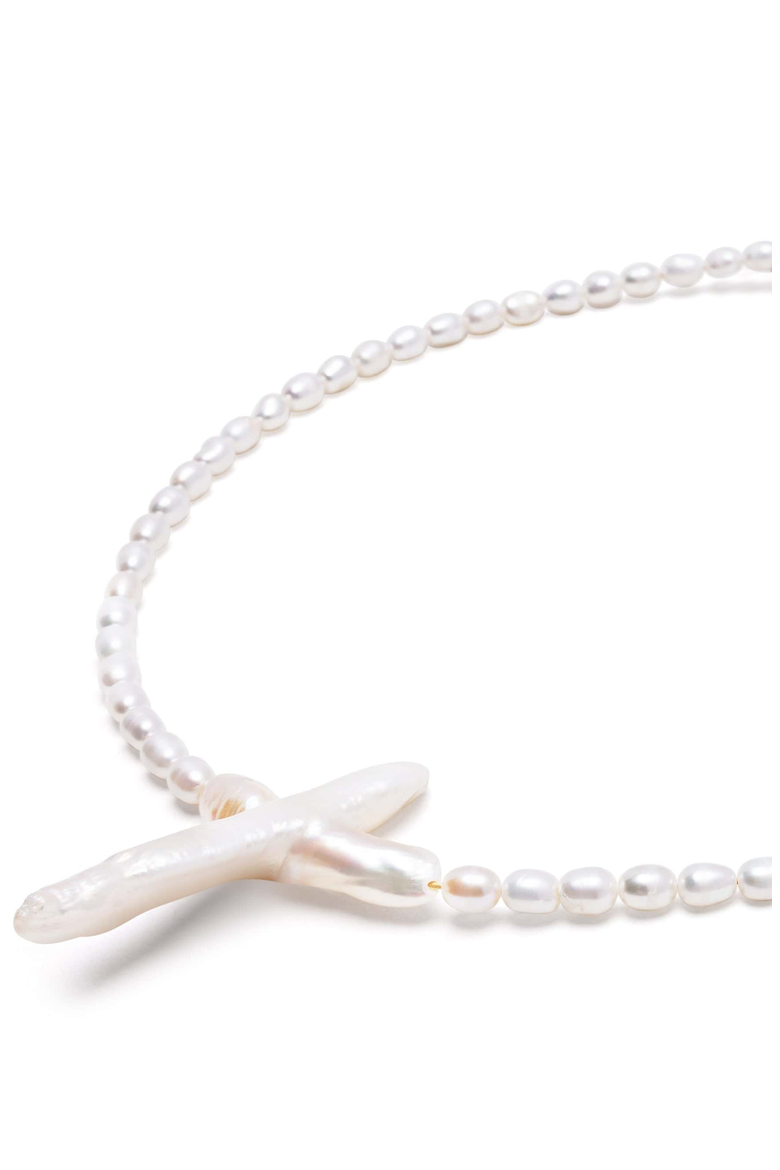 Pearl Cross Choker Necklace, Main, color, White