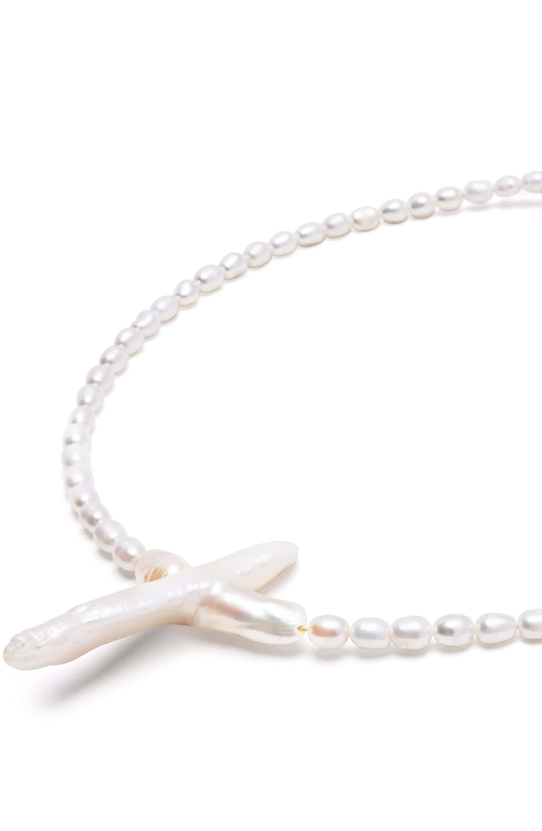 Nialaya Pearl Cross Choker Necklace, Main, color, White