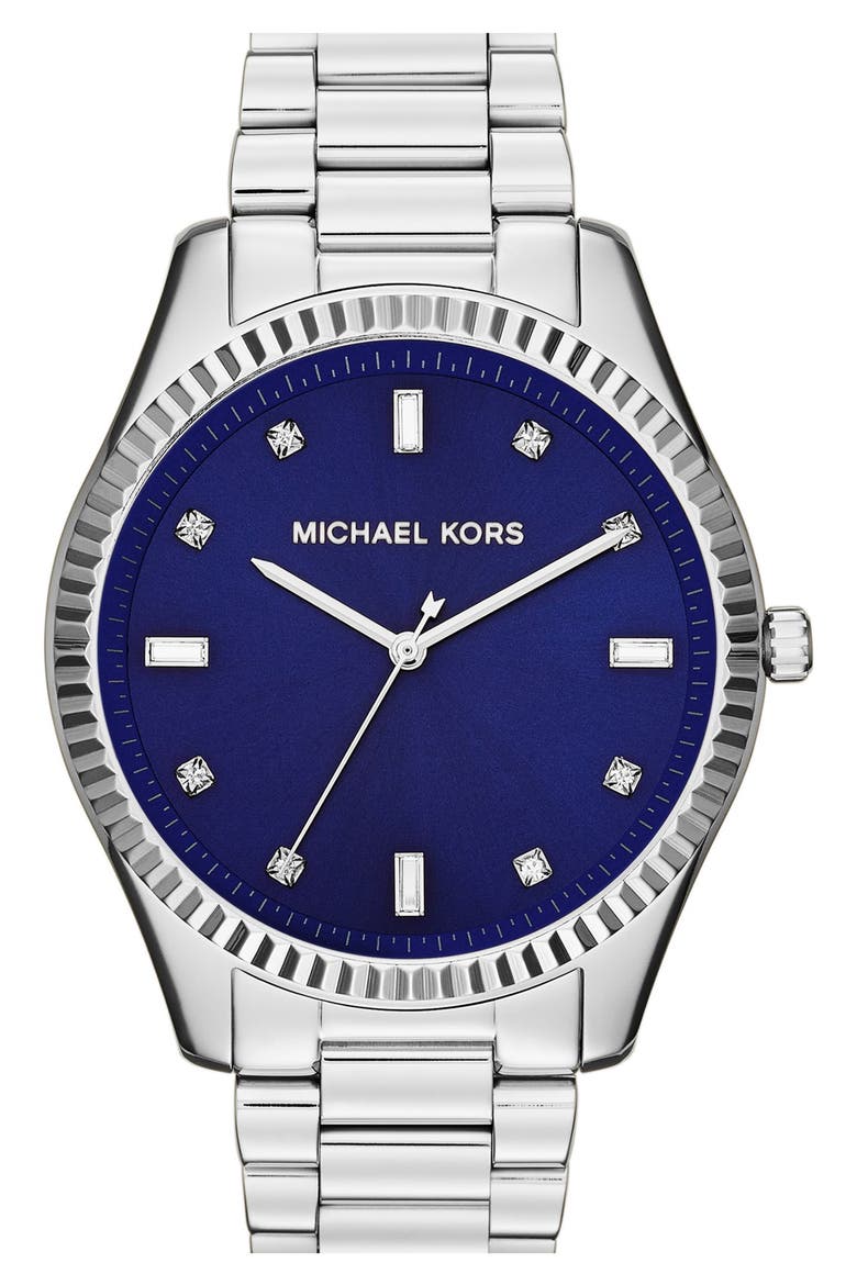 Michael Kors 'Blake' Bracelet Watch, 42mm, Main, color, SILVER/ NAVY BLUE