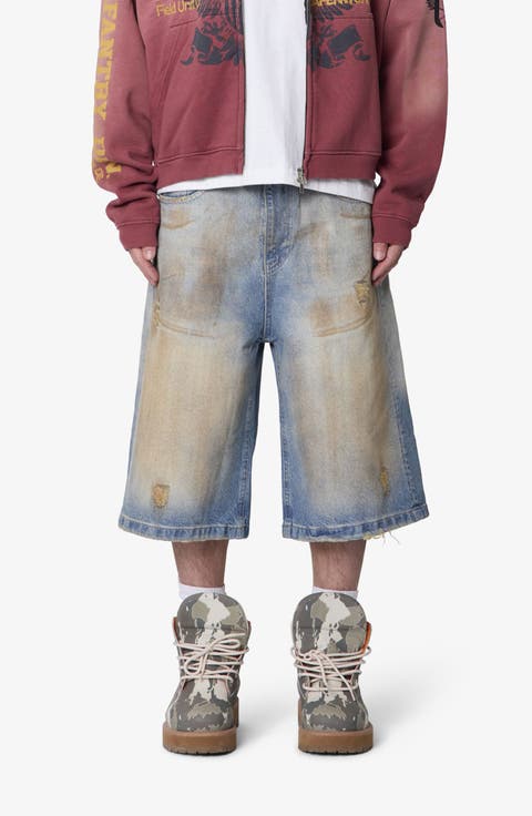 Ultra Baggy Dirty Denim Shorts (Washed Blue)