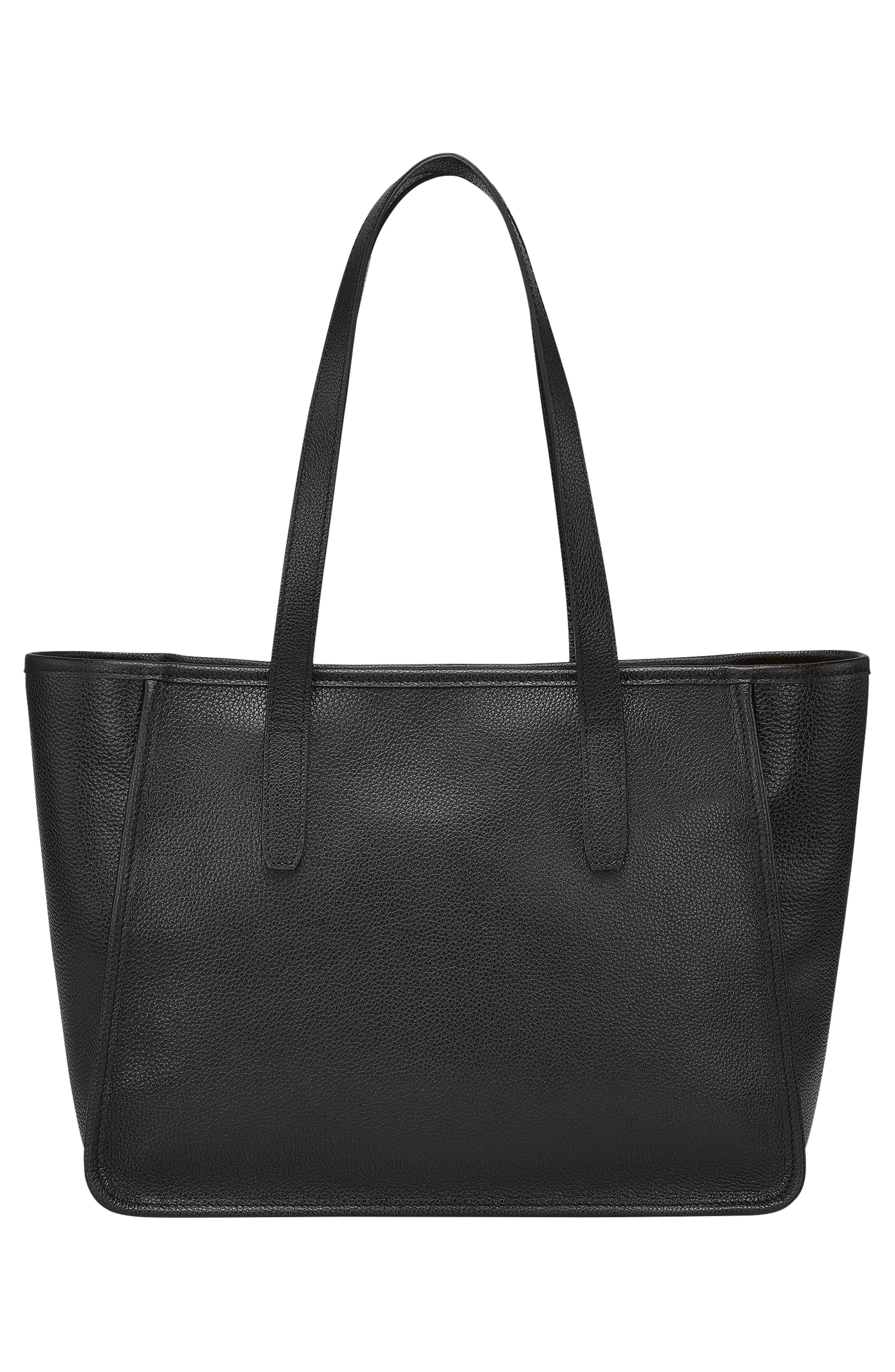 Longchamp Le Foulonné Leather Shoulder Tote, Alternate, color, Black