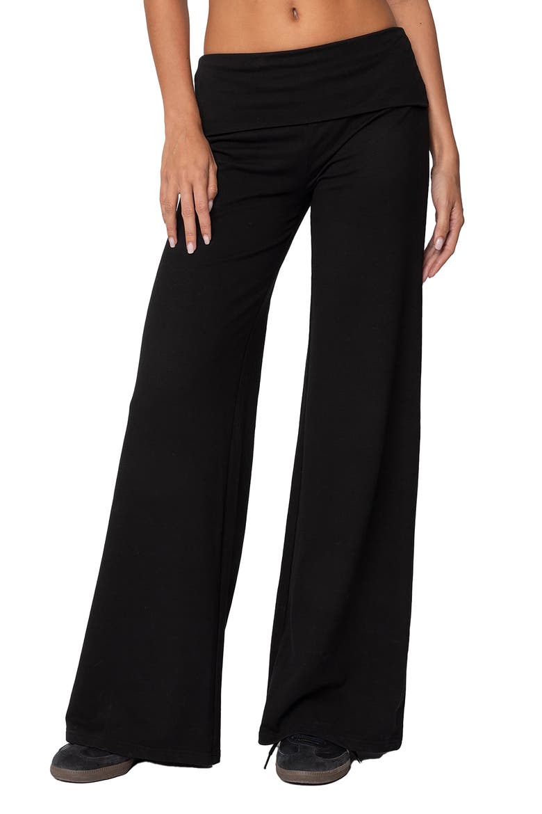 Wide Leg Foldover Pants, Main, color, BLACK