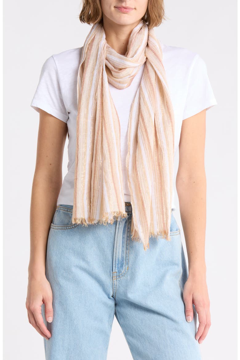 Stripe Metallic Thread Scarf, Main, color, IVORY/ GOLD