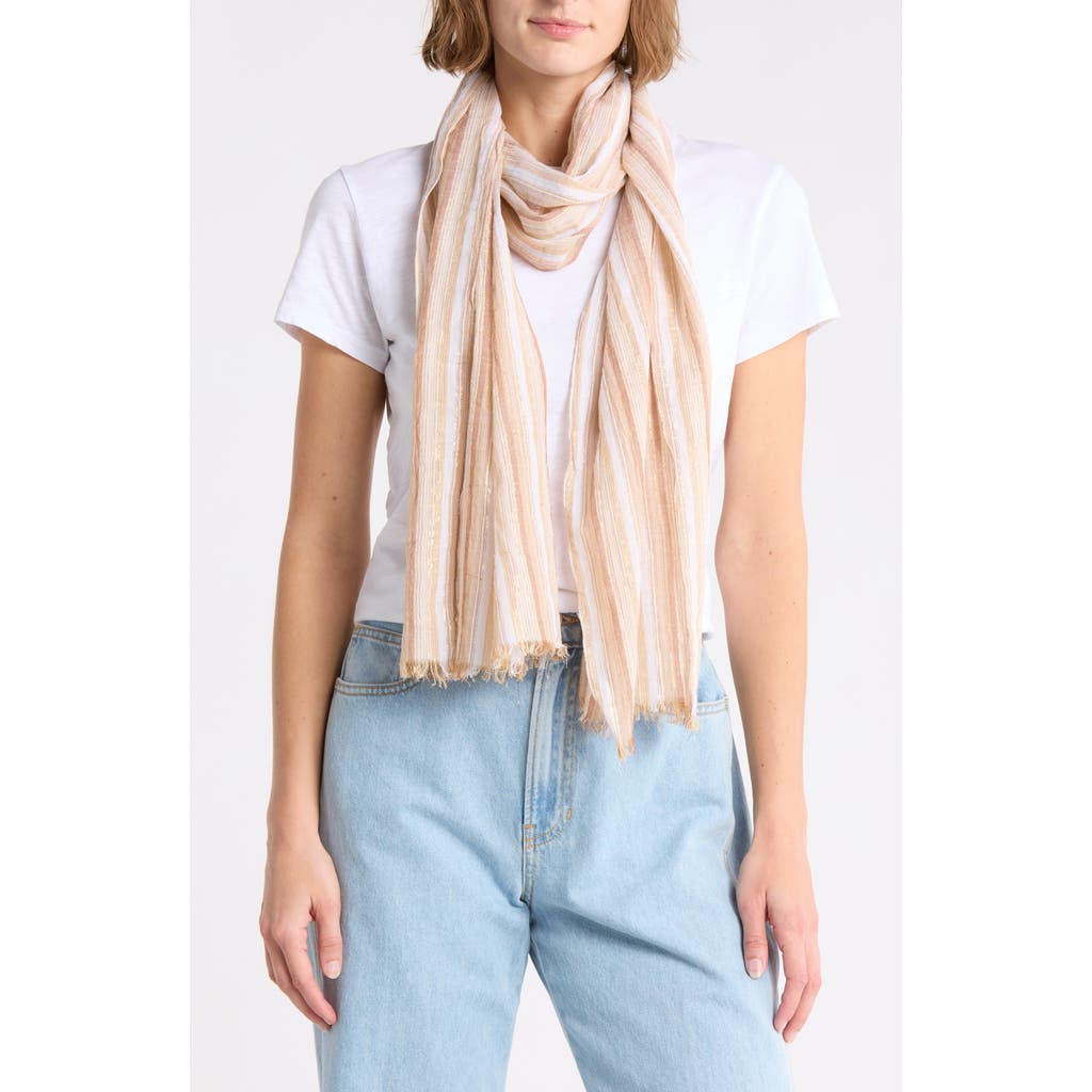 La Fiorentina Stripe Metallic Thread Scarf in Ivory/Gold at Nordstrom Rack