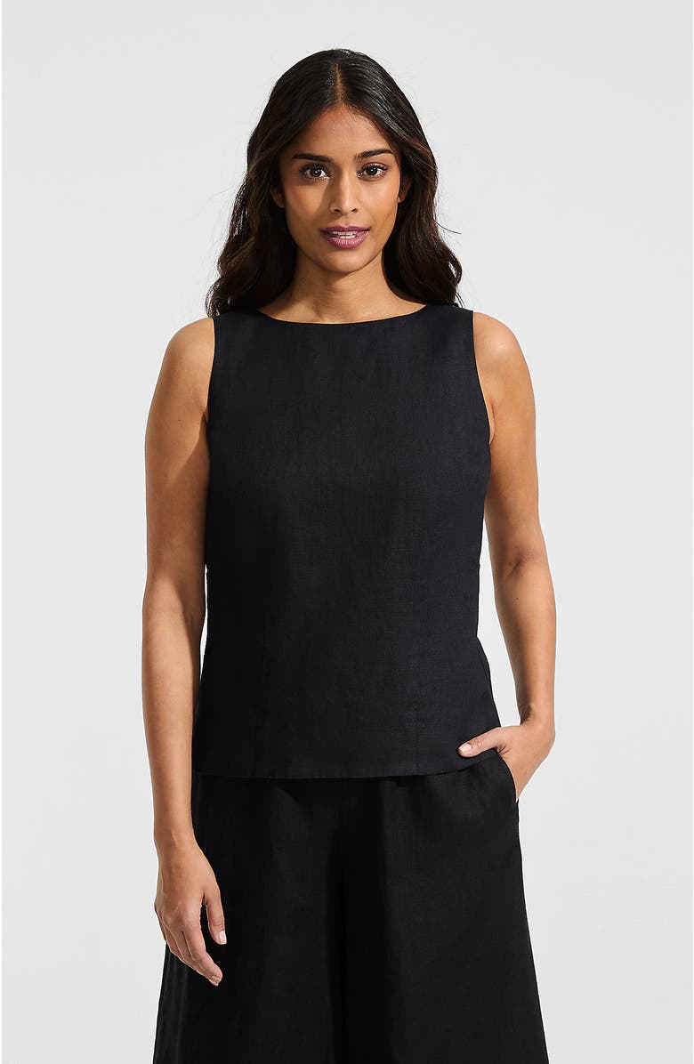 Lands' End Linen Sleeveless Peplum Top, Main, color, Black