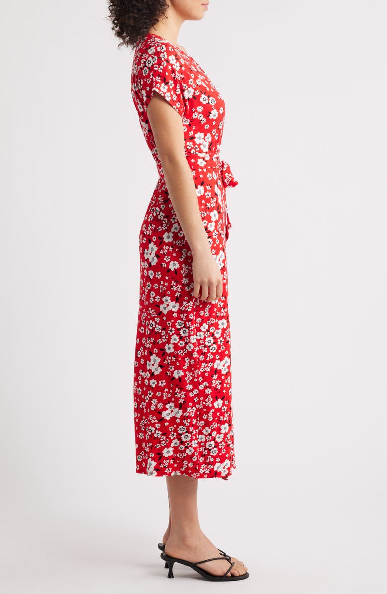 Loveappella Floral Print Faux Wrap Midi Dress, Alternate, color, Red