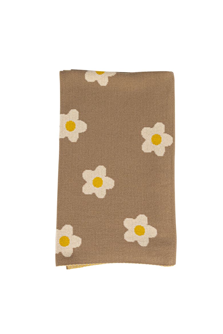 Cotton Knit Baby Blanket with Printed Flowers, Brown and White, Alternate, color, Natural
