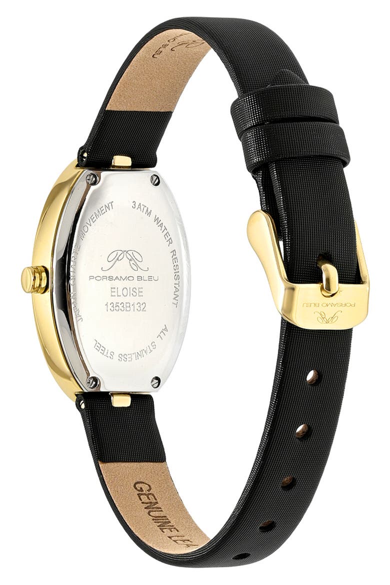 Women's Eloise Oval Guilloche Dial Leather Watch, Alternate, color, BLACK/ WHITE