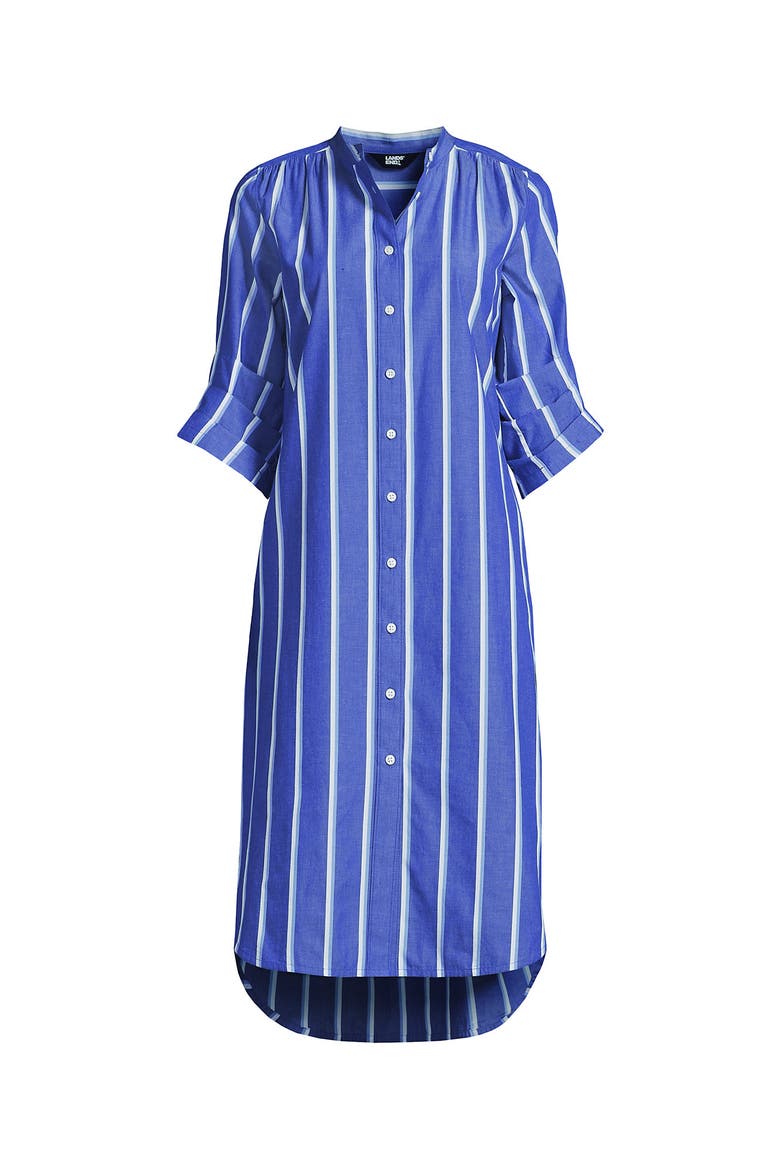 Poplin Oversized Puff Sleeve Midi Shirt Dress, Alternate, color, Blue/White Shadow Stripe