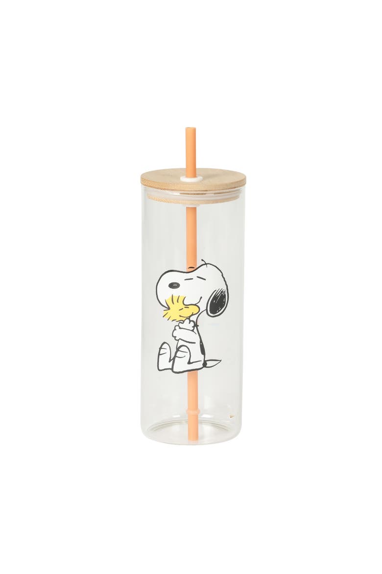 Snoopy Happy Sips 23 oz Glass Tumbler Set with Lids, 4-Piece, Alternate, color, Assorted Colors