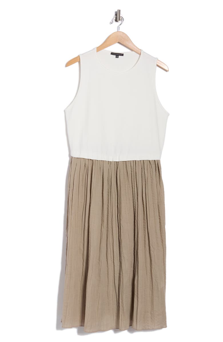 TASH AND SOPHIE Sleeveless Mixed Media Dress, Main, color, Ivory/ Camel